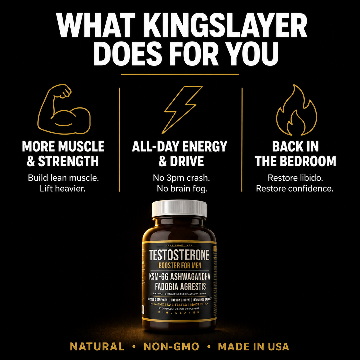 Kingslayer II Testosterone Booster with KSM-66 and Fadogia Agrestis